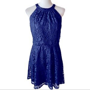 Vertiche Navy Lace Overlay Skater Dress Sz M